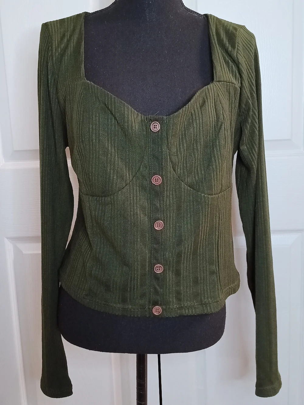 Fashion Nova‎ Olive Green Ribbed Button-Front Long Sleeve Top
